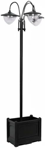 Outsunny 74.5" 3-Head Solar Lamp Post Light with Planter, Solar Pole Lights Outdoor Waterproof LED Lighting for Backyard Pathway Patio Lawn Driveway Decor, Black