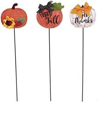 Evergreen Fabric Plant Sticks - Fall Pumpkins (3/PK)