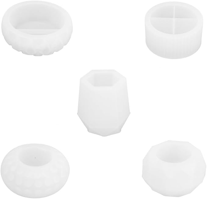 5PCS Silicone Flower Pot Planter Mold – DIY Candle Holder Mould for Succulent Plant, Concrete, Gypsum, Cement, Epoxy, Resin Casting, Vase, Jar, Storage Box Craft Decoration, Included 5 Different Shape