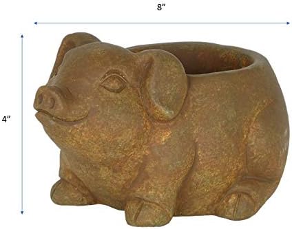 Classic Home and Garden Cement Buddies Animal Planter - Cute Desk Decoration - UV Coated Animal Vase w/Drain Plug -Succulent Plant Pot for Indoor/Outdoor Use (Pig Planter, Rust, Large)