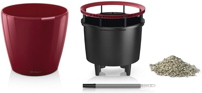 Lechuza Classico LS 28 Scarlet Red High Gloss, Self-Watering Round Planter, D11 H10.2 in