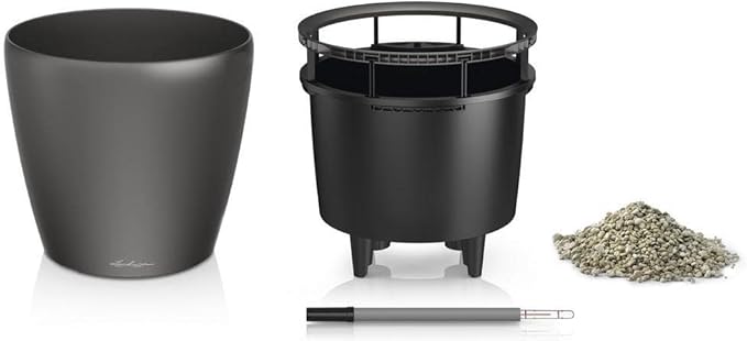 Lechuza Classico LS 35 Charcoal Metallic, Self-Watering Round Planter, D13.8 H13 in