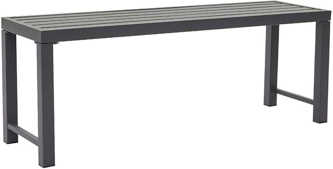 Outdoor Metal Backless Bench Weatherproof Patio Bench with Slatted Seat, All-Weather Garden Bench for Porch, Patio, Lawn and Backyard, Grey
