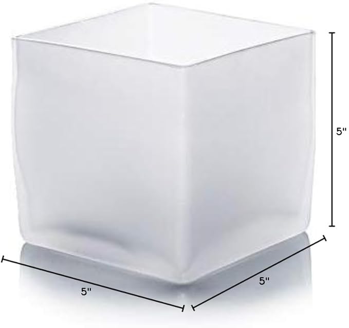 WGV Cube Glass Vase, Candle Holder, 5"x5"x5", Frosted Elegant Floral Accent Container Planter Terrarium Storage for Wedding Party Ceremony Event Office Home Decor, 1 Piece