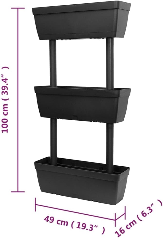 Stackable Garden Planter Set of 3 Boxes 39.4" Anthracite Color with Water Reservoir for Balcony Terrace DIY Expandable Design