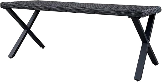 46” Black Rattan Bench with Metal X-Legs, Wicker Frame Patio Bench for Hallway, All Weather Outdoor Bench for Garden, Backyard, Porch