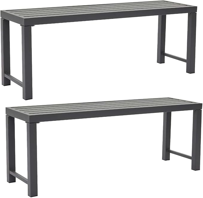 Outdoor Metal Backless Bench Set of 2, 46" Patio Garden Bench for Outdoor, All Wheather Outdoor Bench for Garden, Backyard, Porch, Grey