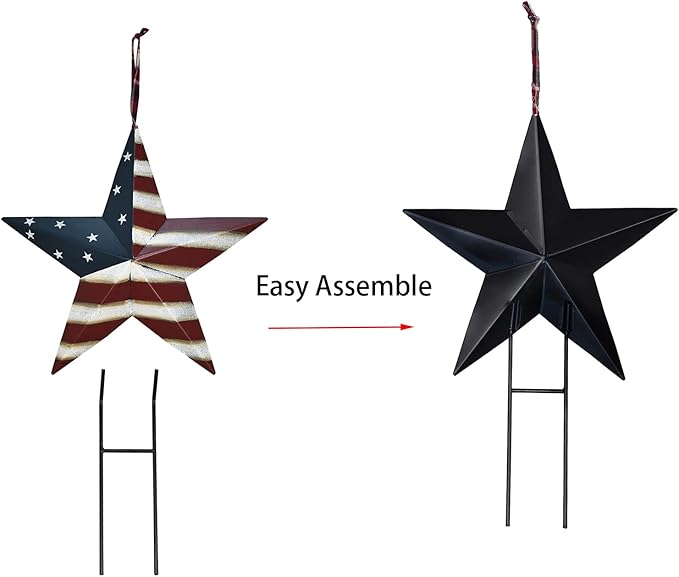 4th of July Metal Yard Sign set of 5, Patriotic Barn Star Hanging Ornament with Stake American Flag USA Letter Garden Lawn Sign Independence Day Memorial Day Outdoor Decorations