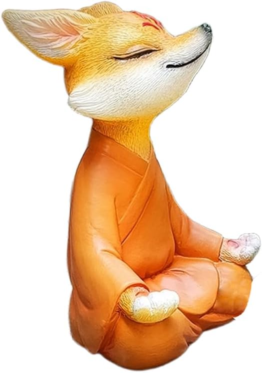 Meditating Buddha Fox Statue Resin Zen Animal Sculpture Yoga Figurine Indoor Outdoor Fengshui Decor for Patio Garden Yard Lawn Tabletop Planter Ponds Pot Bookshelf Spiritual Gifts Ornaments Orange