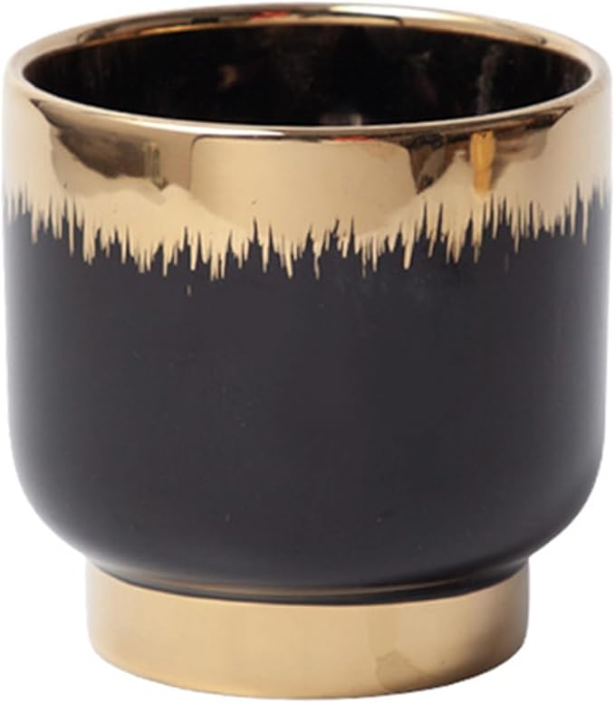 Black Gold Ceramic Succulent Plant Pots Floral Small Plant Pots Indoor Modern Round Decorative Indoor-Outdoor Garden Pots with Drainage Holes - Plants Not Included 4.33 x4.33 Inch