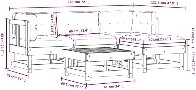 Garden Lounge Set Beige, Natural Wood Outdoor Seating Set Garden Seating Ensemble for Backyard Deck