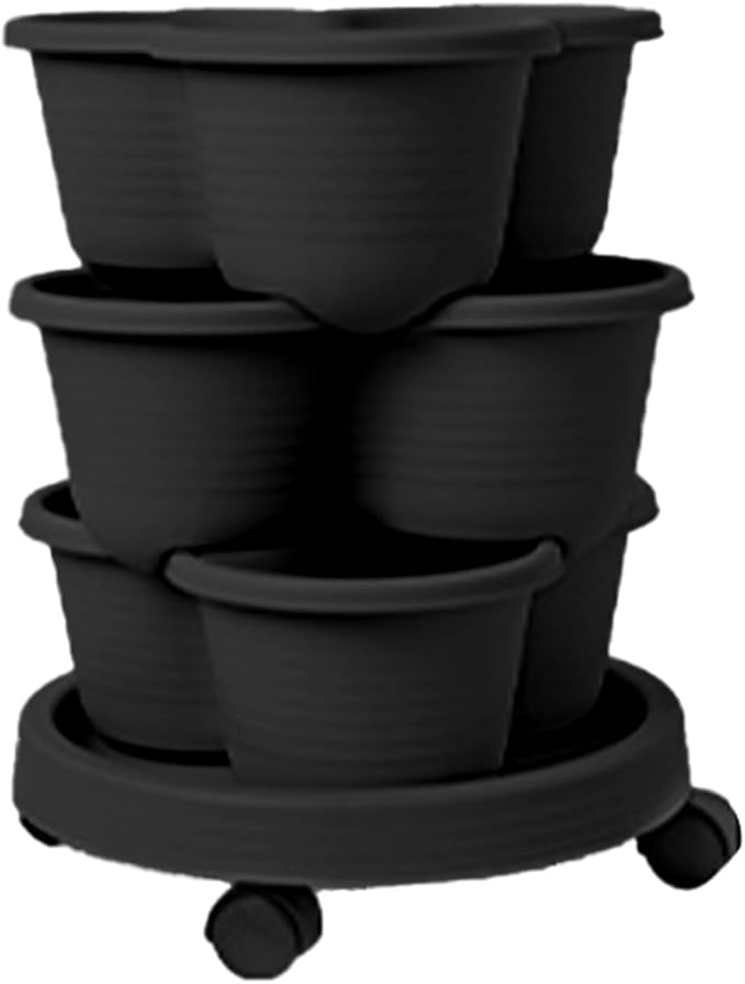 Stackable Planter - Vertical Garden Tower Stackable Planter | Vegetable Tower, Container with Removable Wheels & Tool Kit, Flower Pots Plant Growing System for Indoor Outdoor