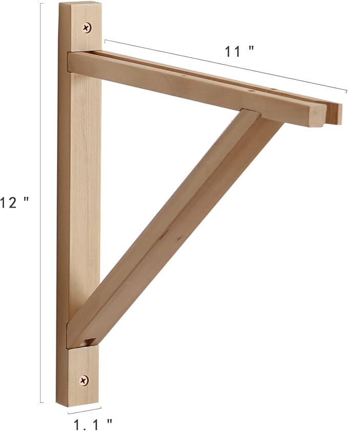 PRIADE Wall Mounted Wood Bracket for Hanging Sconce Pendant Lamp Kits, Planters, Lanterns, Wind Chimes, 12 Inch Floating Shelves Bracket, Set of 2 (Burlywood)