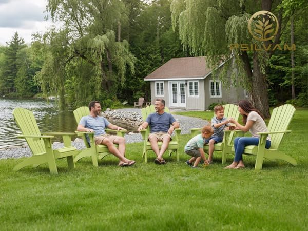 Psilvam Adirondack Chair, Oversized Poly Lumber Fire Pit Chair with Cup Holder, 350Lbs Support Patio Chairs for Garden, Weather Resistant Outdoors Seating, Relaxing Gift for Father & Mother (1, Green)