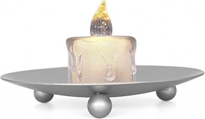 Candle Holder Decorative Iron Plate,Candle Stand for LED & Wax Candles,Spa,Bathroom,Weddings,4.33x0.78inch,Set of 4 (Silver)