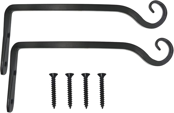 LOOGI Hanging Plant Bracket, Wall Hook Plant Hanger 10 Inch Decorative Hooks for Indoor Planter Lantern, Outdoor Bird Feeder Wind Chime, 2 Pack Black