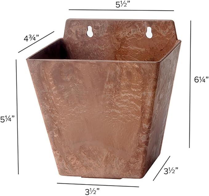Root & Vessel Self Watering Wall Planters for Indoor or Outdoor Plants, Unique Marbled Wall Pot, Made of Eco-Friendly Blend of Stone and Plastic, Rust, 5.5"