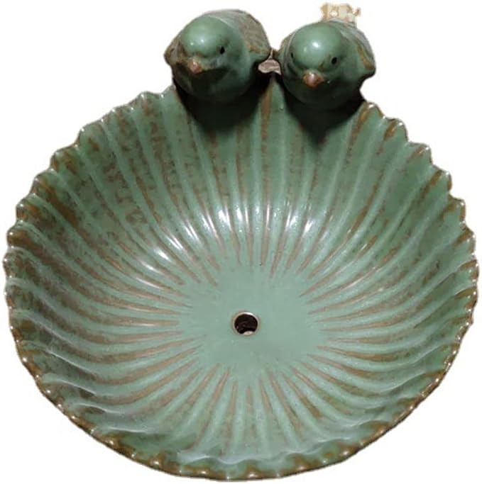 Birds Garden Design Birds Feeder Ceramic 6.3 Inch Diameter Flowerpot or Feeder for Outdoor, Bird Food Holder for Garden Outside Decor (Mint Green)
