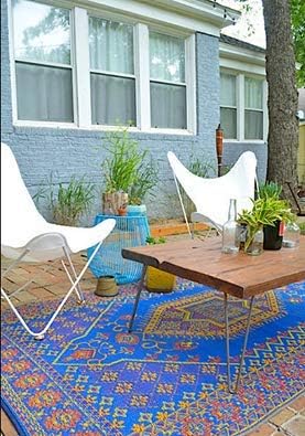 Mad Mats Traditional Outdoor Rug, Reversible Plastic Mat (6' x 9', Oriental Turkish - Blue)