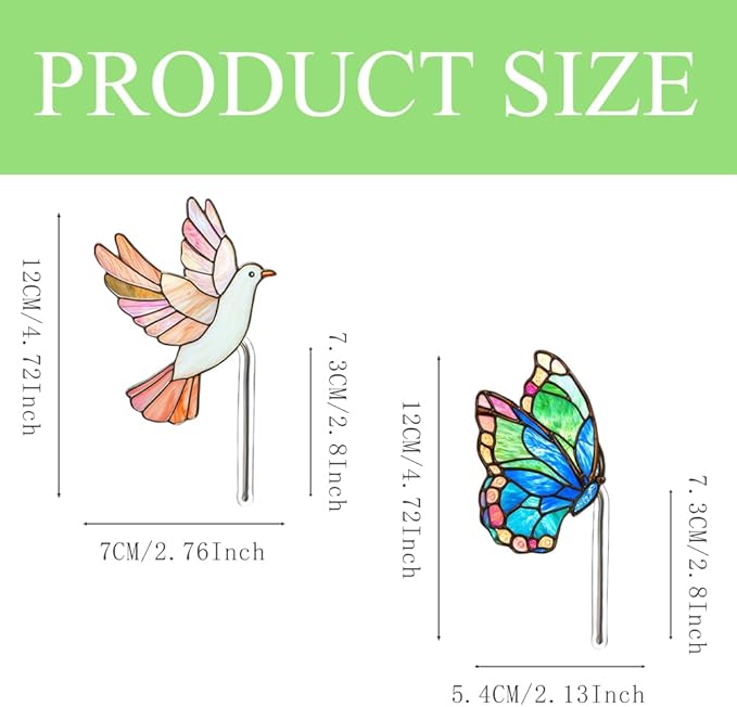 JOONOR 2 Pieces Stained Acrylic Bird Butterfly Flower Pot Hugger Cute Animal Butterfly Bird Statue for Planter Hanger Decorations Outdoor Fairy Garden Planter Edge Accessories,Style C