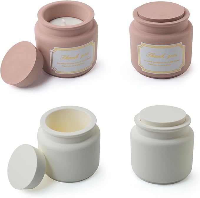 Storage Box with Lids Candle Jar Molds Set, Creative Silicone Candle Vessels Pot Molds, Concrete Round Stripe with Cover Bottle Making Moulds for Storage Candle Holder (K-2Pcs)