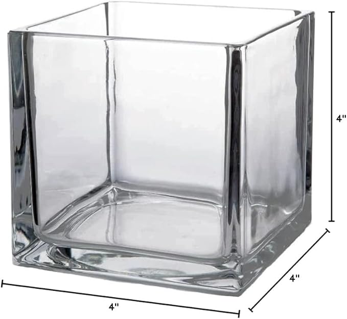 WGV Cube Glass Vase Bulk, Candle Holder, 4"x4"x4", Utility, Clear Elegant Floral Accent Container Planter Terrarium Storage for Wedding Home Decor, 6 Pieces (VCB0004A_6)