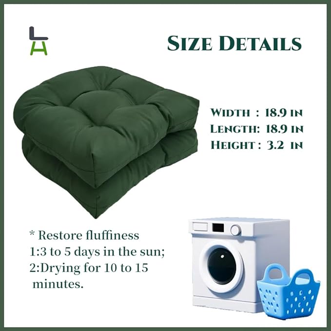 Waterproof Chair Cushions Set of 2 Outdoor,Tufted Thicken Weather and Fade Resistant Kitchen Seat Cushions,Patio Chair Pads for Garden Furniture Sofa Couch (Dark Green)
