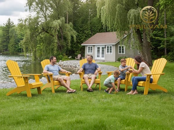 Psilvam Adirondack Chair, Oversized Poly Lumber Fire Pit Chair with Cup Holder, 350Lbs Support Patio Chairs for Garden, Weather Resistant Adirondack Chair Looks Like Real Wood (2, Yellow)