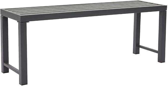 46" Outdoor Metal Backless Bench, All-Weather Patio Garden Bench for Backyard, Porch, or Lawn, Durable Steel Bench for Outdoor Spaces, Grey
