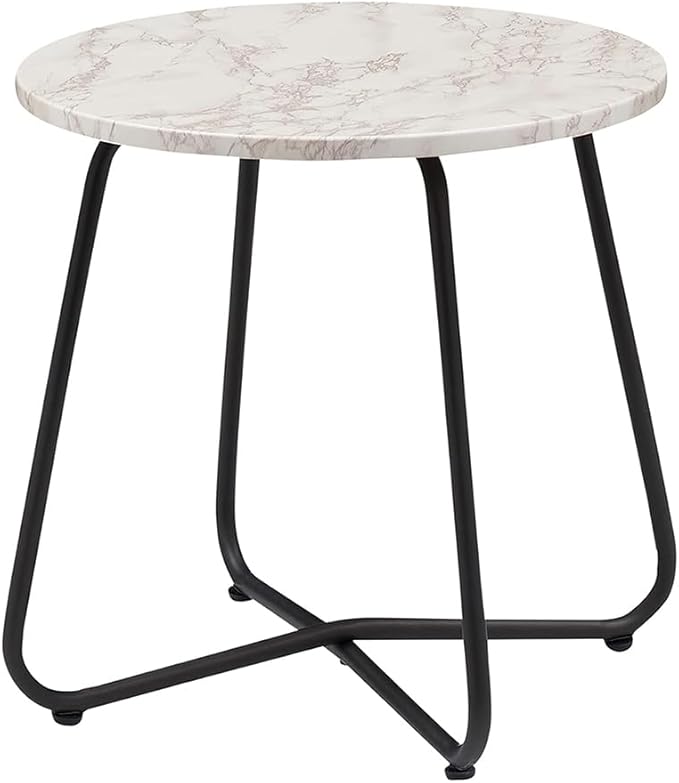 VECELO 17.7 inch Small Round Outdoor Side Table,Patio End Table,Waterproof Wood Table with Weather Resistant Steel Adjustable Feet for Living Room Bedroom Garden Yard Balcony Porch Poolside
