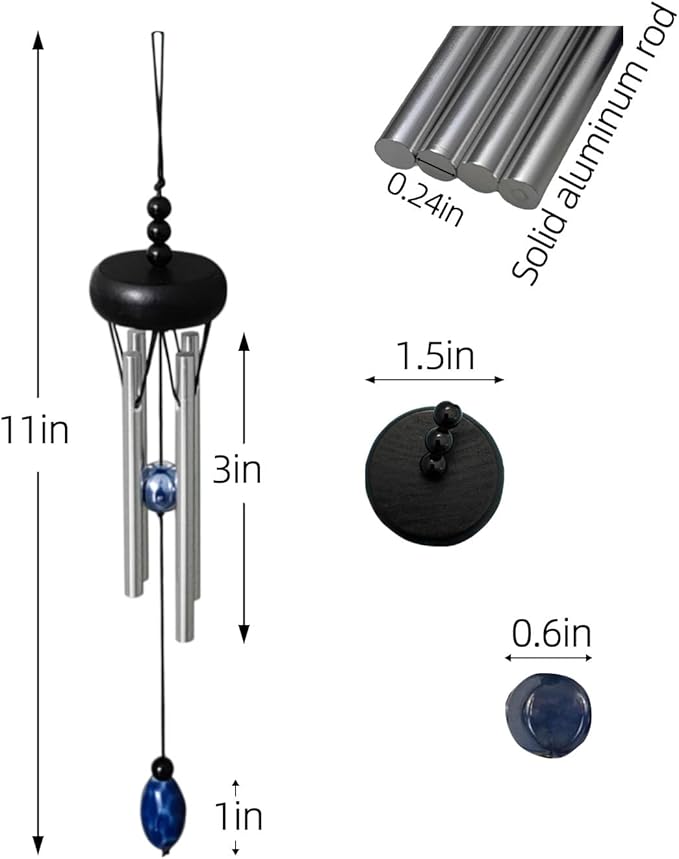 Small Wind Chimes for Outside,Mini Wind Chimes for Indoor,with Wind Catcher, Suitable as A Gift,Christmas Windchimes Indoors Gifts for Unisex (Black)