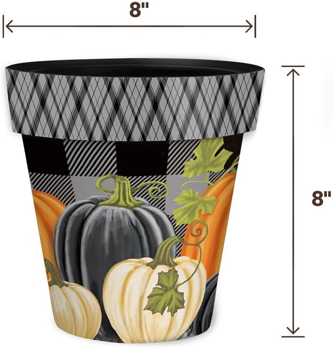 Briarwood Lane Fall Planter 8.5" x 8.5" x 8.5" Checkered Pumpkins Small for Fall Planter