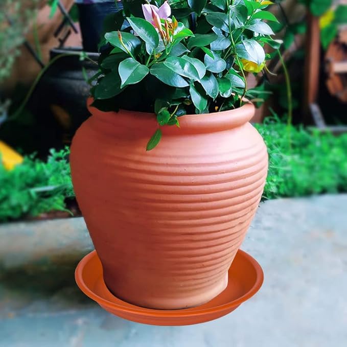 2 Pack Plant Saucer Drip Tray 11 12 inch, Pot Base for Plants Indoor, Plastic Flower Planter Saucers and Drip Trays for Outdoors, Heavy Durable Plant Plate Water Catcher (12", Terracotta)