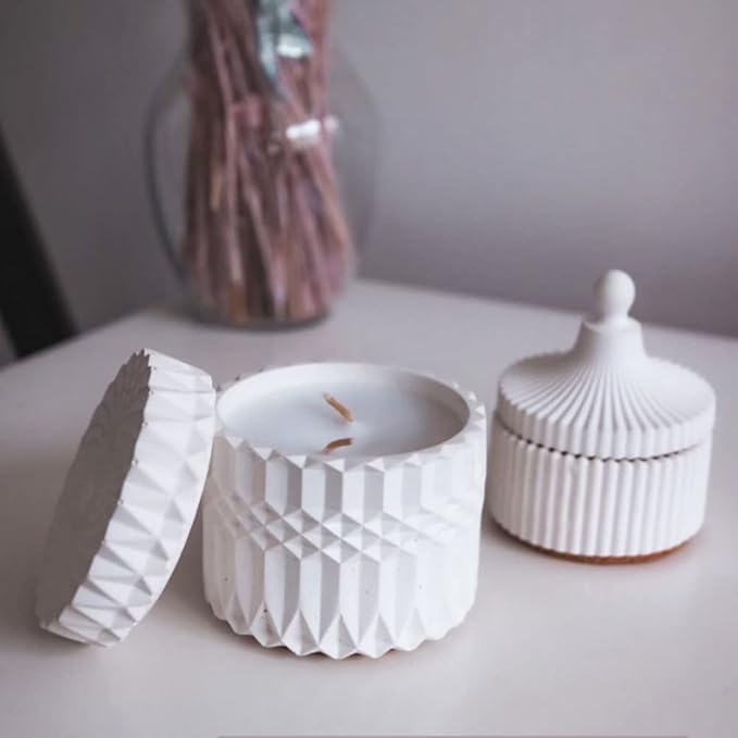 Storage Boxes with Lids - Concrete Round Stripe Molds for Storage and Candle Holders (Set of S)