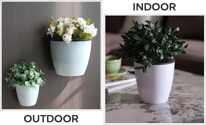 Self Watering Wall Mounted Planters | Set of 3 White Indoor/Outdoor Hanging Planter with Double Layer Design & Flat Backed for Mounting | Effortless Plant Care & Stylish Wall Pots.