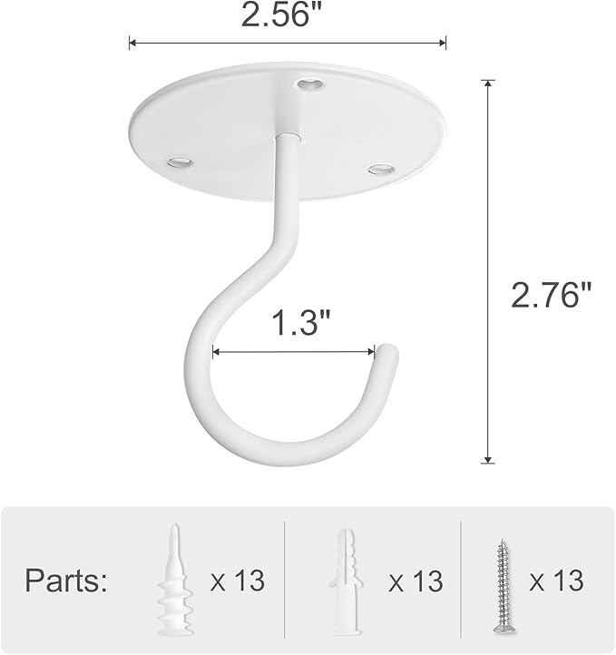 Mkono Ceiling Hooks for Hanging Plants, Metal Plant Hanger Bracket Wall Mount Hooks for Hanging Bird Feeders, Lanterns, Wind Chimes, Planters, Indoor&Outdoor Decoration Hooks (4-Pack) (White)