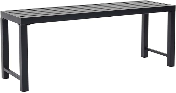 46" Outdoor Metal Backless Bench, All-Weather Patio Garden Bench for Backyard, Porch, or Lawn, Durable Steel Bench for Outdoor Spaces, Black