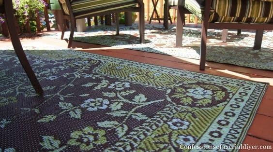 Mad Mats Traditional Outdoor Rug, Reversible Plastic Mat (6' x 9', Oriental Garland - Teal/Brown)