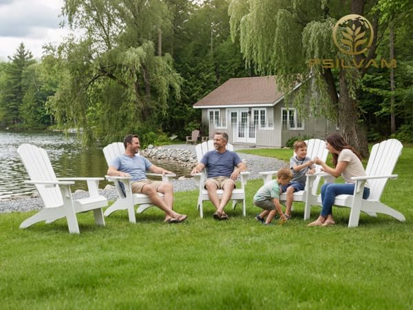 Psilvam Adirondack Chair, Oversized Poly Lumber Fire Pit Chair with Cup Holder, 350Lbs Support Patio Chairs for Garden, Weather Resistant Outdoors Seating, Relaxing Gift for Father & Mother (White)