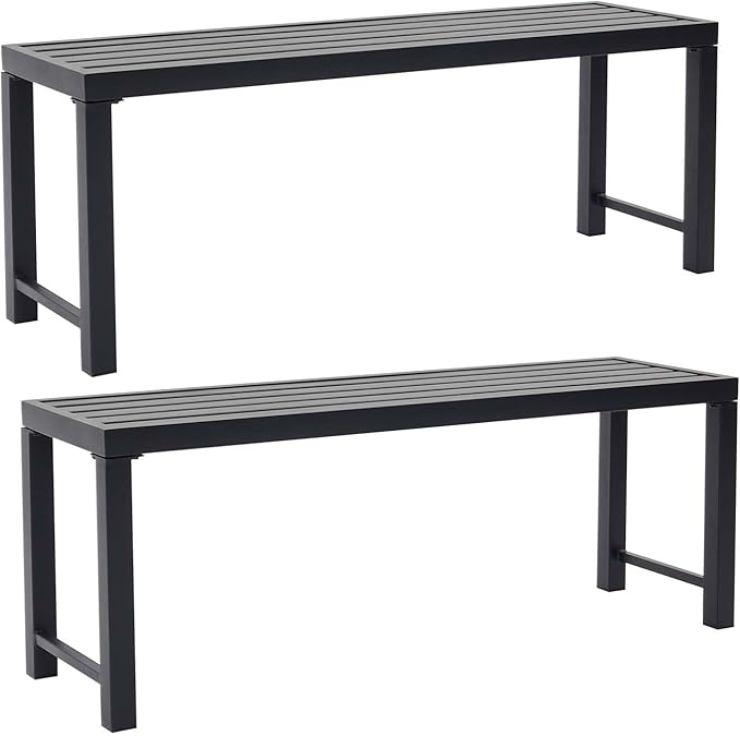 Black Outdoor Bench, Outdoor Metal Backless Bench Set of 2, 46" Patio Garden Bench for Outdoor, All Wheather Outdoor Bench for Garden, Backyard, Porch, Black