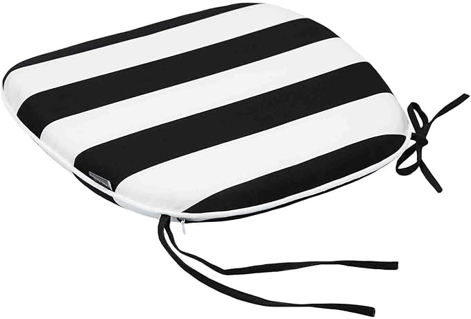 Magpie Fabrics Outdoor/Indoor 17"x16"x2" Chair Cushions with Ties Set of 2, Waterproof All Weather U-Shape Seat Pads Decoration for Patio Garden Furniture Home Office (Black White)