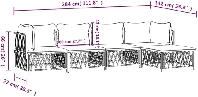 Garden Lounge Set White, Dark Grey Outdoor Furniture Set Garden Seating Ensemble for Pond Outdoor