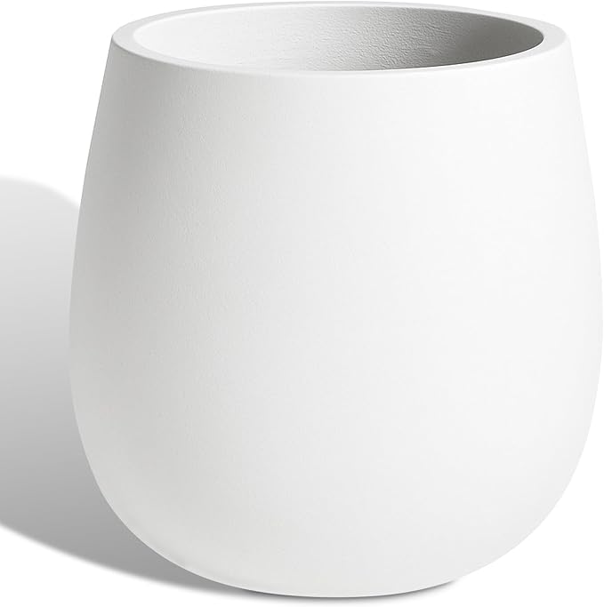 Oval Concrete Planters for Outdoor Plants, Large Tall Cement Flower Pots Indoor for Garden, Front Porch, Patio (White)