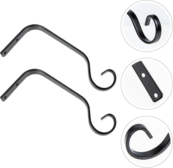 Milisten 2pcs 7.3-inch Iron Hanging Plant Brackets Wall-Mounted Upturned Hooks for Outdoor Lanterns Planters Garden Décor Vintage Black Storage Rack