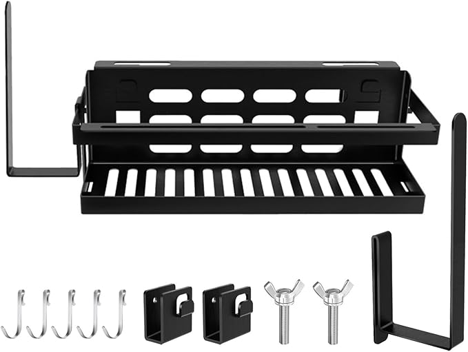 Grill Storage Rack - Outdoor Grill Seasoning Holder, Cooking Organizer | for Oil Bottles Spatulas Shovels Towels Utensils Accessories Holder Organization Camping Patio Garden Backyard Picnic