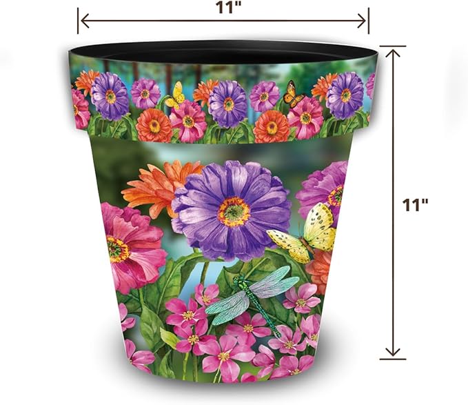 Briarwood Lane Spring Planter 11.75" x 11" x 11" Zinnias in Bloom Medium for Spring Planter