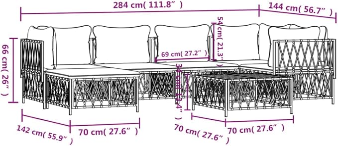 SKM 7 Piece Garden Lounge Set with Cushions White Steel (Weight-108KG)