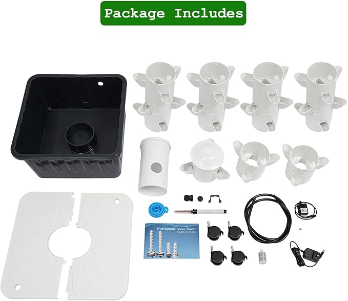 15-Tier Hydroponic Growing Tower, 45-Plant Vertical Garden Kit with Water Pump, Hydroponics Tower Growing System with 4 Wheels for Herbs, Vegetables, Strawberries (White)