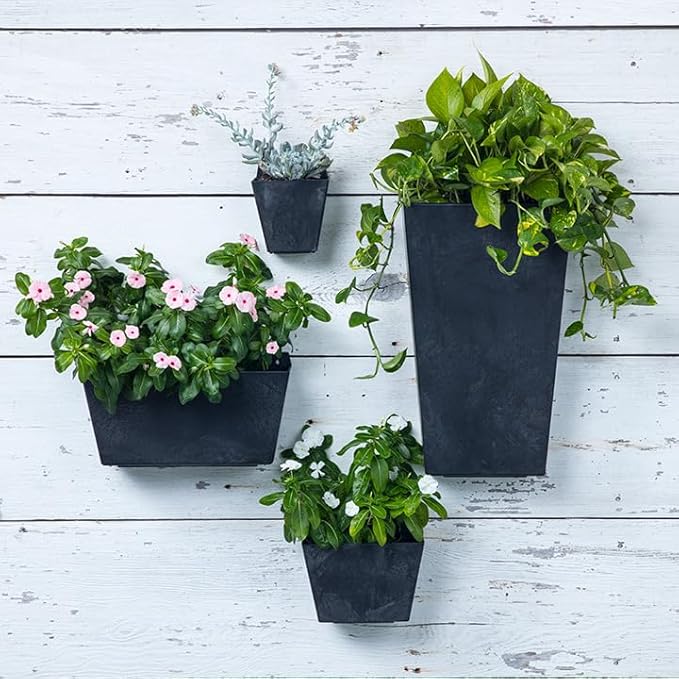Root & Vessel Self Watering Wall Planters for Indoor or Outdoor Plants, Unique Marbled Wall Pot, Made of Eco-Friendly Blend of Stone and Plastic, Black, 5.5"