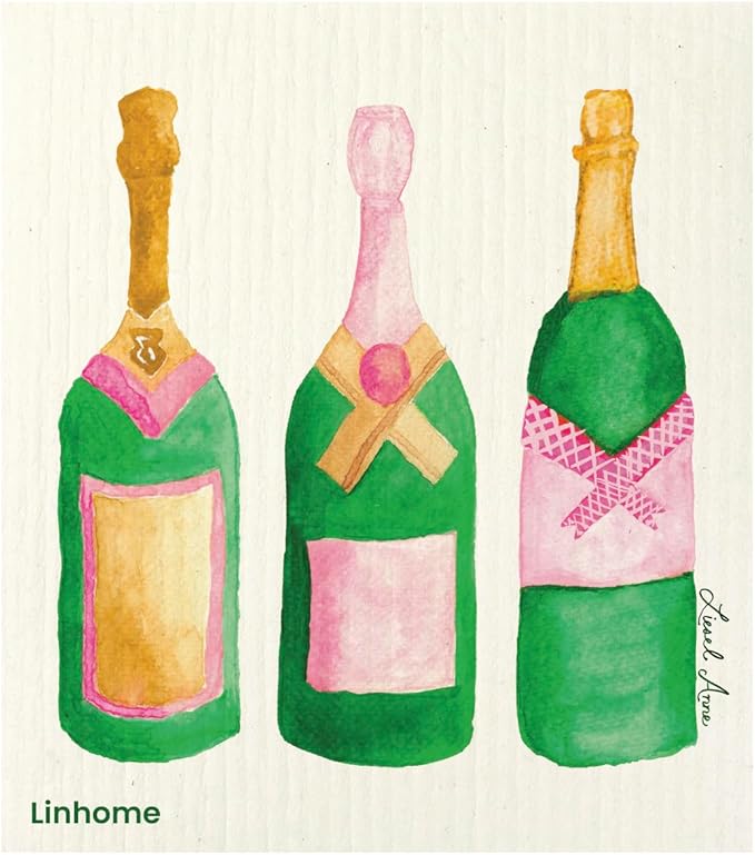 Christmas Holiday Swedish Dishcloth, Cocktail Collection, Reusable Paper Towel, Super Absorbent Cellulose Sponge, Washable Kitchen Cleaning Cloth (Cocktail Champagne Trio - 1 Pack)